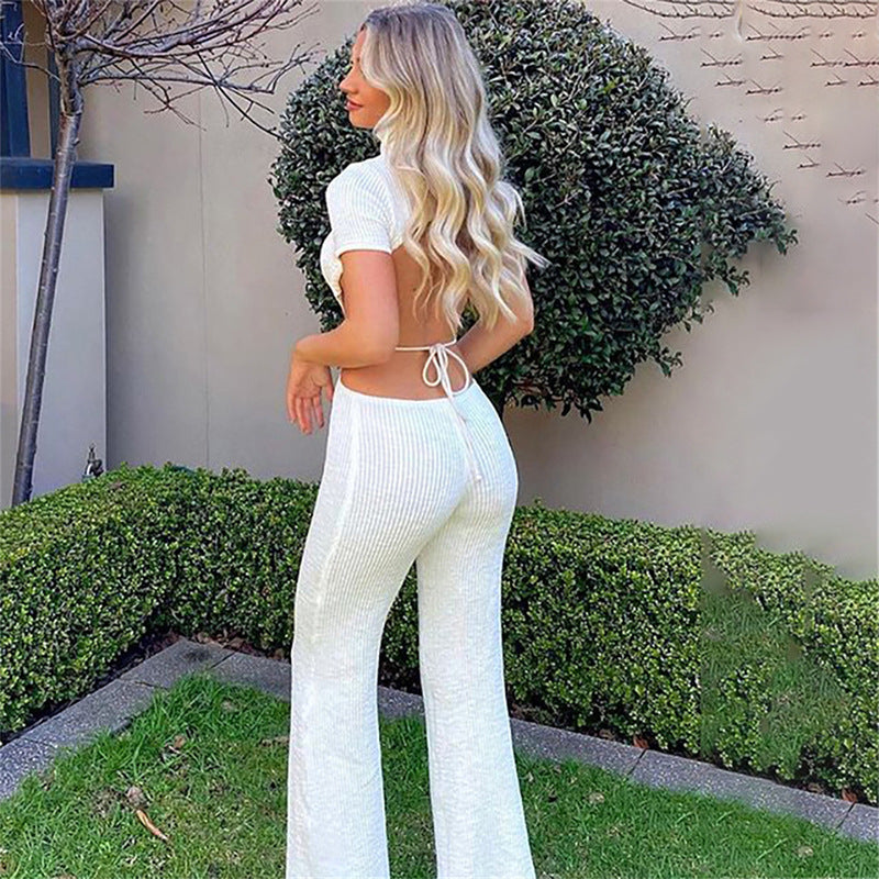 Cotton Backless Cutout Bandage Jumpsuits Flare Pants Rompers Club Party One Piece Outfits Overalls The Clothing Company Sydney