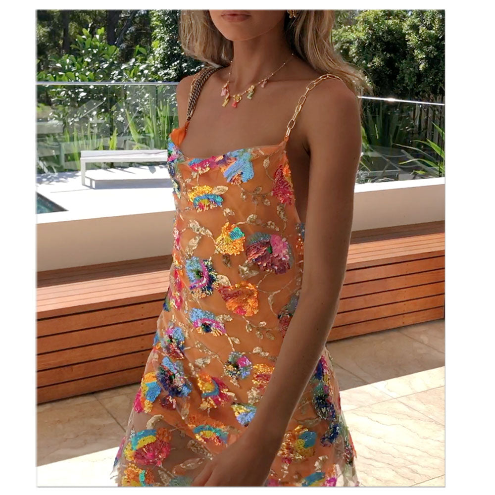 Sequin Backless Slip Mini Chain Straps Short Tulle Cocktail Summer Party Night Lush Prom Dress The Clothing Company Sydney