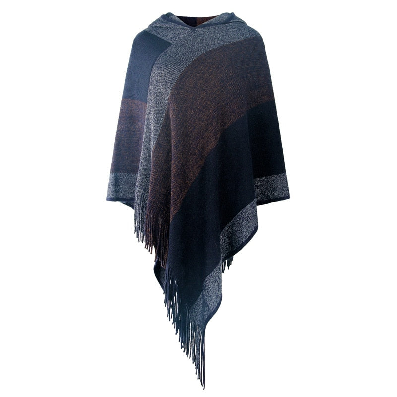 Autumn Winter Women Sweaters Poncho Knitting Capes Cloak Sweater V-Neck Irregular Hem Tassels Coat Color-block Knitted Pullover The Clothing Company Sydney