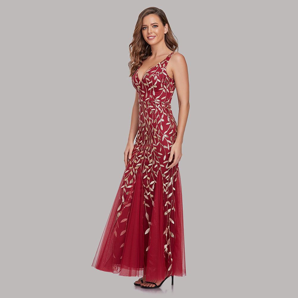 Sleeveless V-neck Tulle Sequins Cocktail V-back Mermaid Party Prom Gown Formal Occasion Embroidered Formal Dress The Clothing Company Sydney