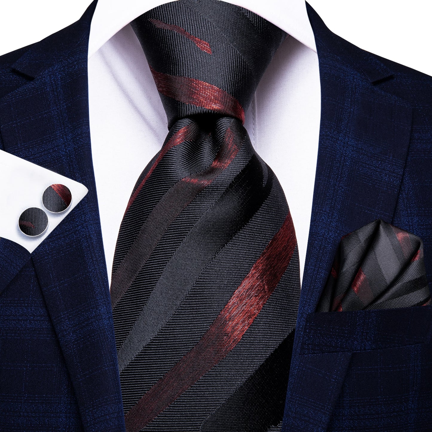 3 Piece Business Classic Blue Black Striped Solid Neck Tie Necktie Pocket Square Cufflinks Wedding Party Silk Tie Set The Clothing Company Sydney