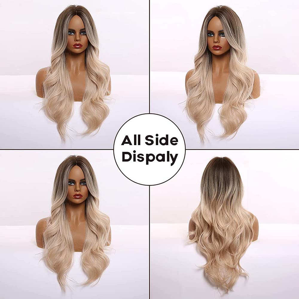 Ombre Brown Light Blonde Platinum Long Wavy Middle Part Hair Wig Cosplay Natural Heat Resistant Synthetic Wig for Women The Clothing Company Sydney