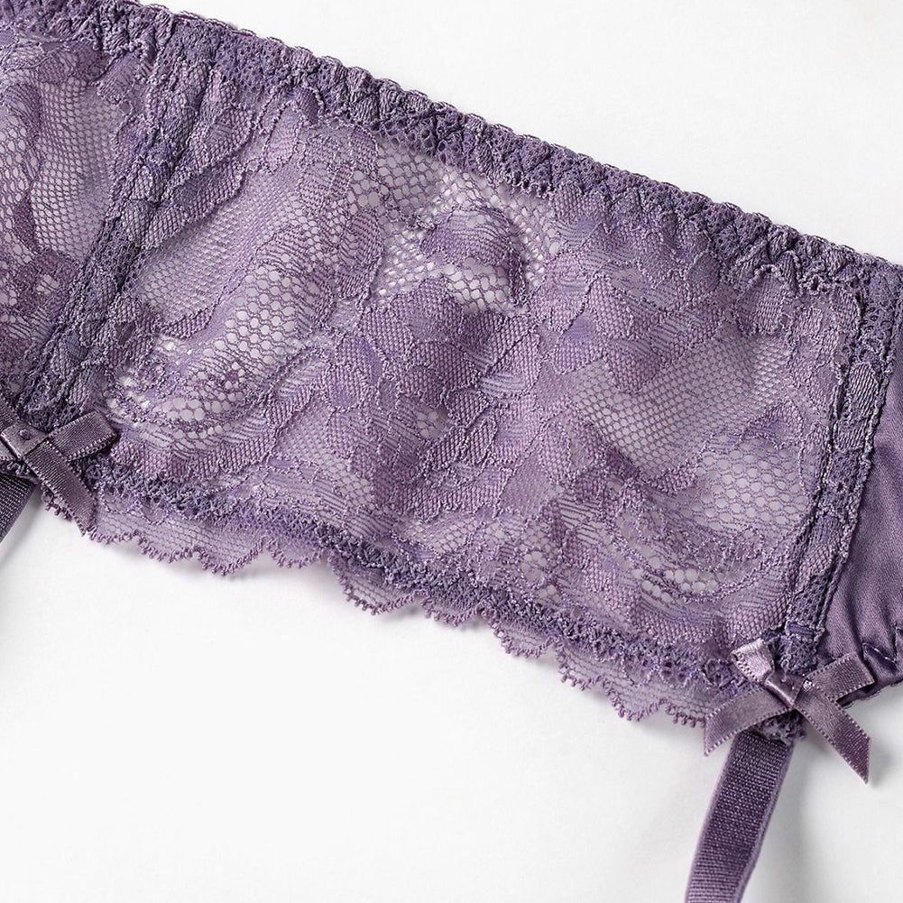 Ultra-Thin Gathered Plus Size Bowknot Floral Underwear Lace Strap Bra + Panties + Garte 3 Piece set The Clothing Company Sydney