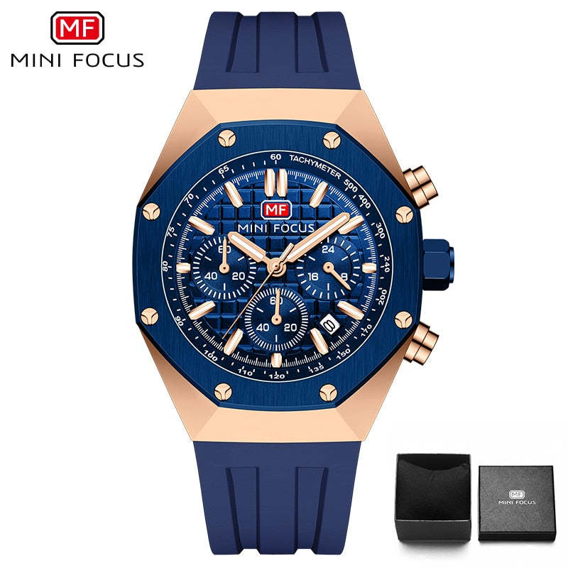 MINI FOCUS Polygon Design Alloy Quartz Wristwatch Luxury Brand Watch Men's High Quality Silicone Chronograph Sports Watch Clothing Company Sydney