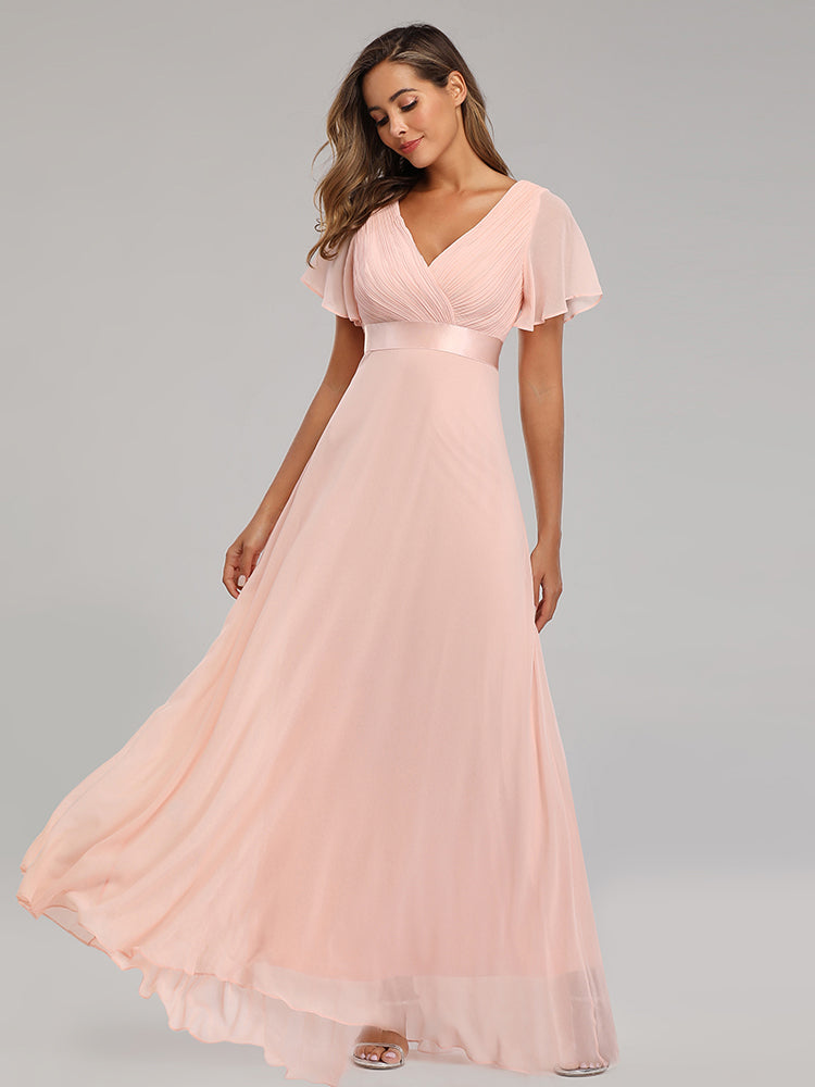 Elegant V-Neck Ruffles Chiffon Evening Gown Wedding Party Cocktail Formal Dress The Clothing Company Sydney
