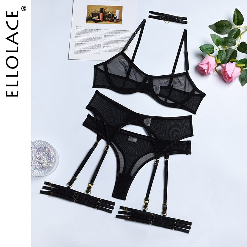 4 Piece Lingerie Underwear Bra Garters Brief Sets Transparent Lace Seamless Panties Set The Clothing Company Sydney