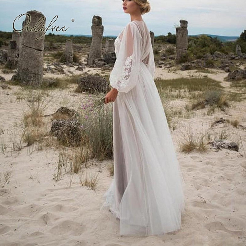 Summer Long Tulle Dress Long Sleeve Embroidery Wedding Vocation White Lace Maxi Tunic Beach Dress The Clothing Company Sydney
