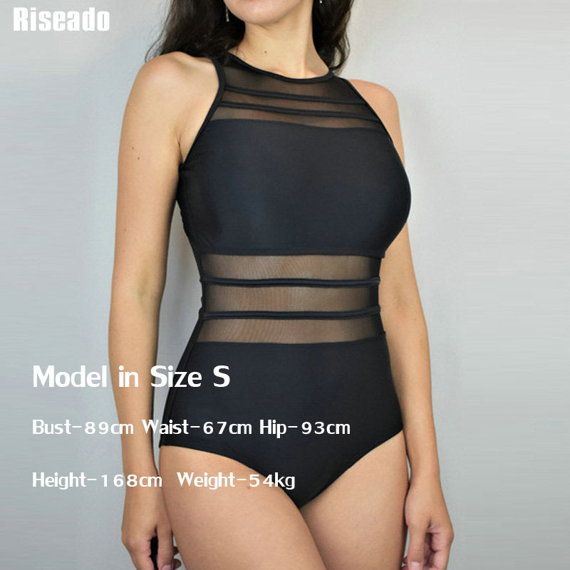 Black Mesh One Piece Swimsuit Swimwear High Neck Bathing Suit Women Backless Bodysuits Plus Size Clothing Company Sydney