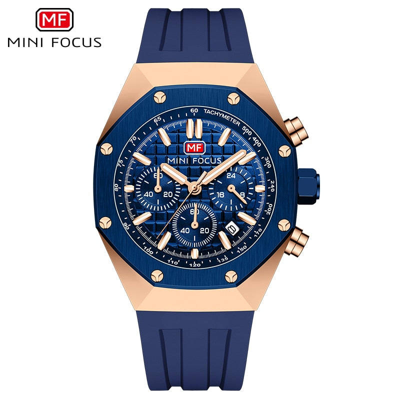 MINI FOCUS Polygon Design Alloy Quartz Wristwatch Luxury Brand Watch Men's High Quality Silicone Chronograph Sports Watch Clothing Company Sydney