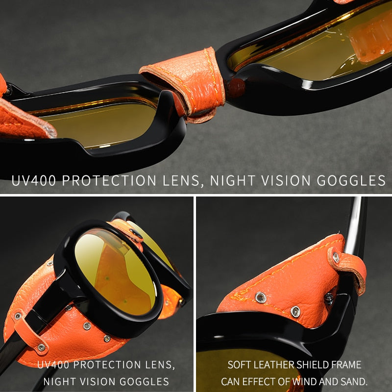 Luxury Steampunk Pilot Sunglasses Men and Women Shield Glasses UV400 Protection The Clothing Company Sydney