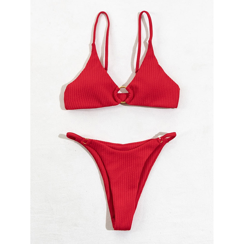 Plain Rib Swimsuit Swimwear Women Thong Bikini Set 2 Piece Beach Wear for Bathing Suit The Clothing Company Sydney