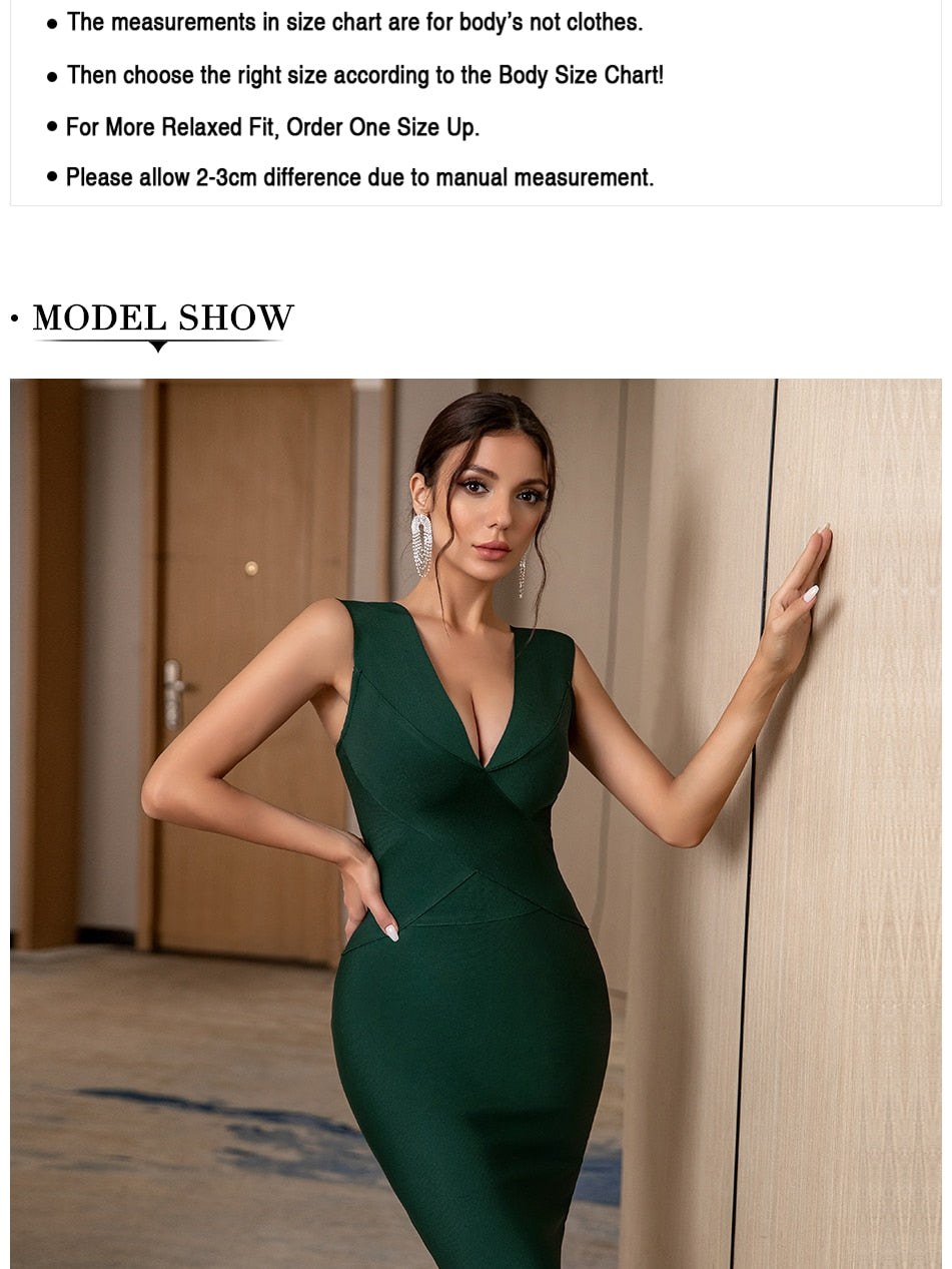 Summer Bandage Dress Red Green Black Tank Sexy Deep V-Neck Sleeveless Midi Bodycon Runway Party Dress The Clothing Company Sydney