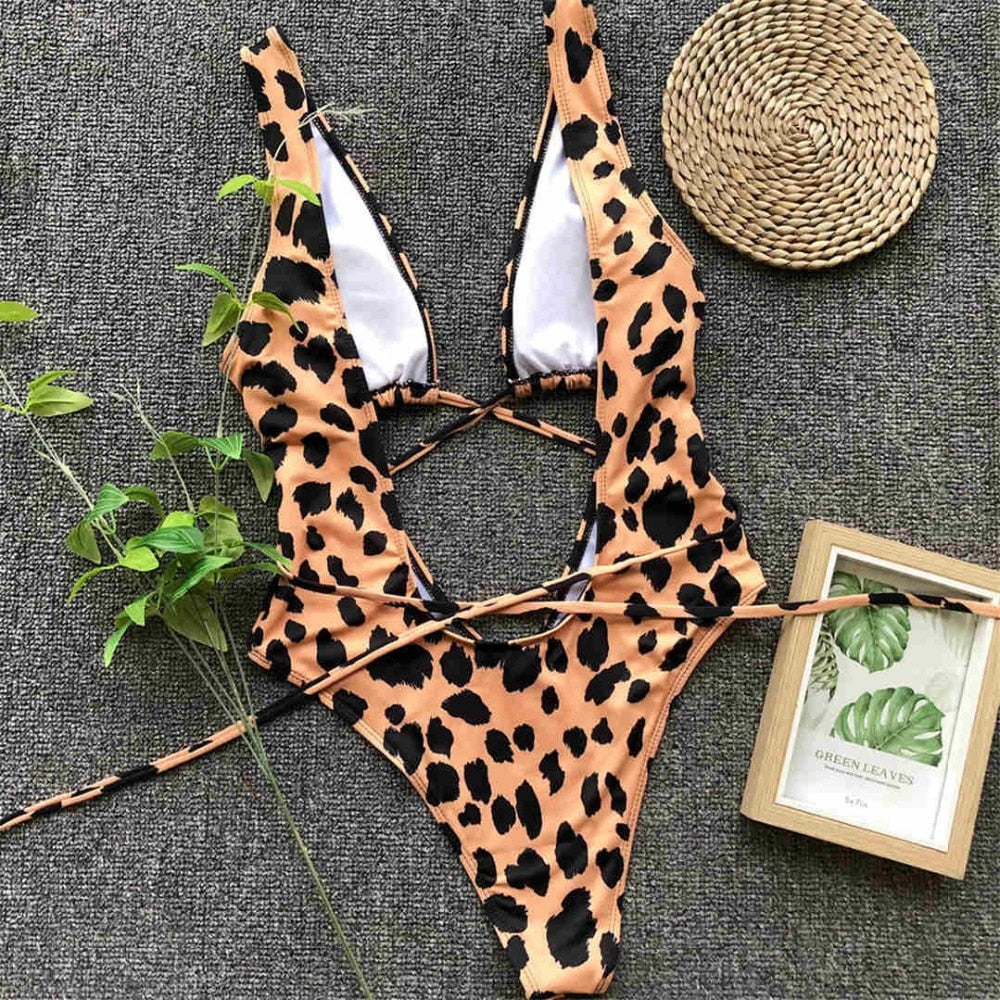 Bandage Wrap Around Tummy Cut Out Deep V Monokini One Piece Swimsuit Swimwear Bather Bathing Suit