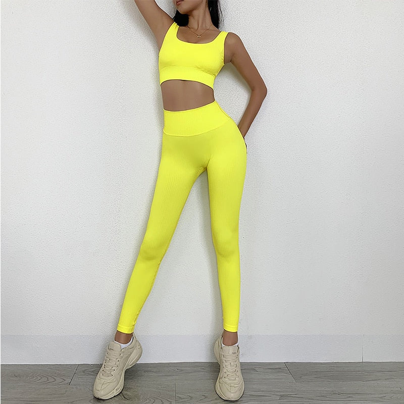 2 Pieces Seamless Fitness Yoga Suit Gym Push Up Clothes Workout Sport Set Padded Sports Bra High Waist Legging Sportswear The Clothing Company Sydney