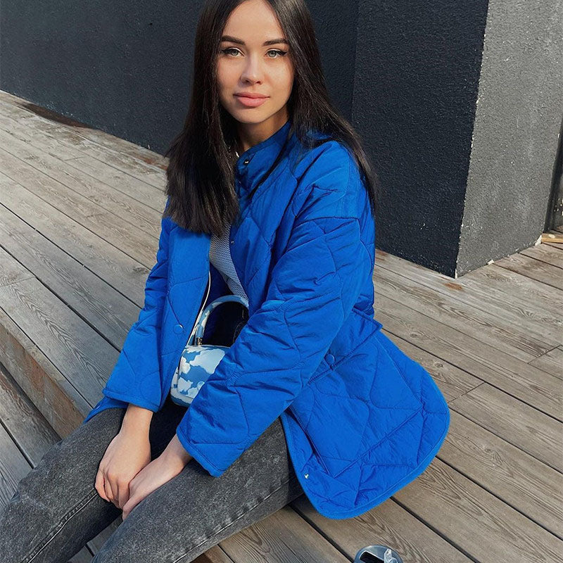 Women's Winter Blue Oversize Puffer Casual Fashion Warm Cotton Button Down Quilted Coat  Loose Jacket The Clothing Company Sydney