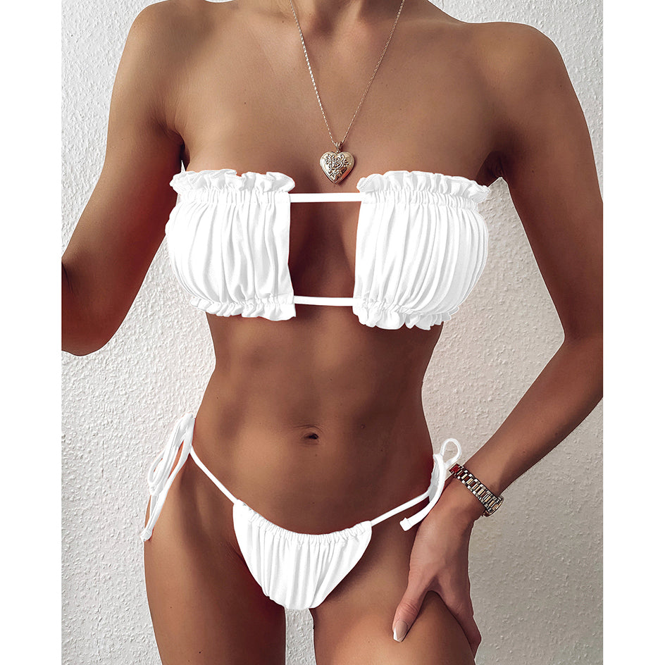 2 Piece Pleated Bandeau Swimsuit Swimwear Mini Thong Bikini Set Bather Swimming Beachwear The Clothing Company Sydney