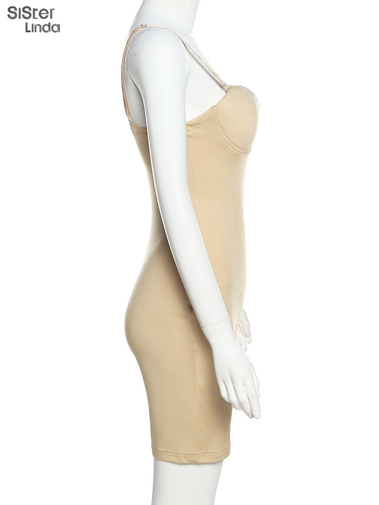 Casual Mesh Bodycon Mini Dress Women Romper  Sleeveless Skinny Stretchy Deep V Neck Party Clubwear Trend Outfit The Clothing Company Sydney