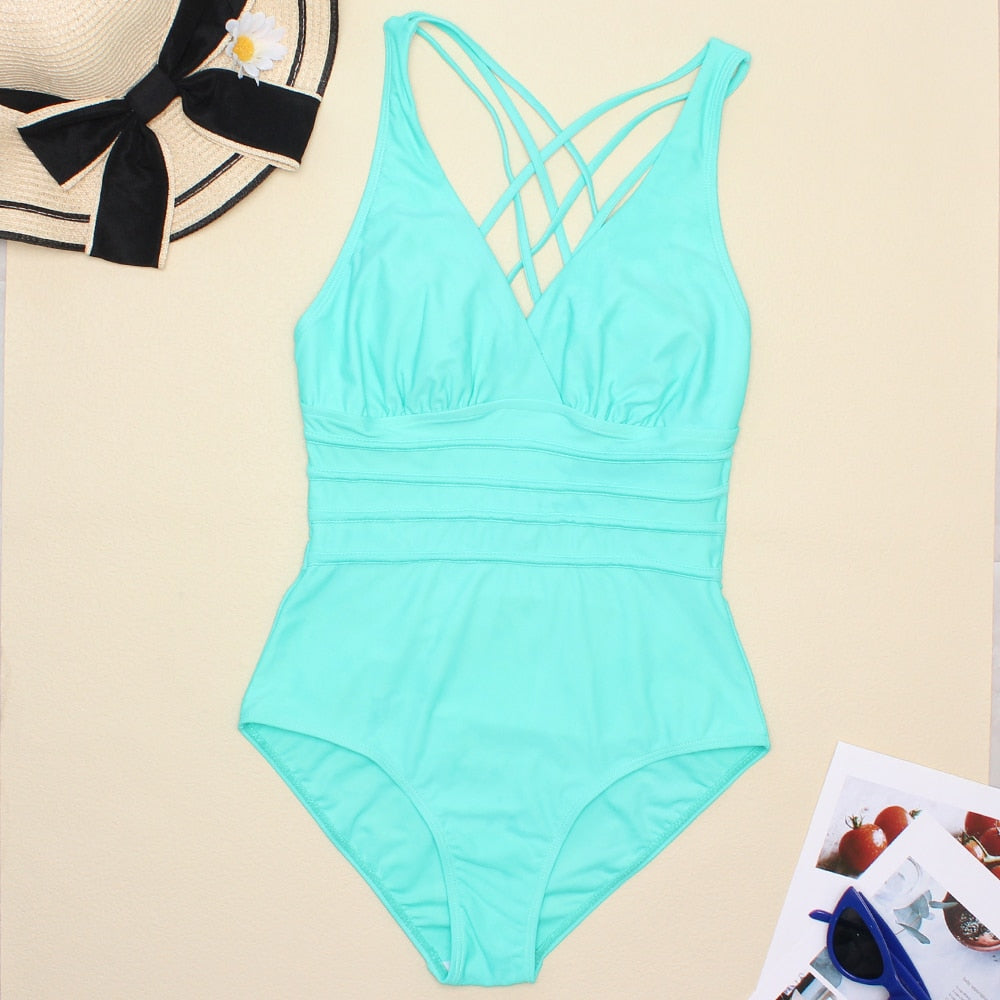 Women's Printed One Piece Swimwear Backless Swimsuit V Neck Summer Beach Wear Bathing Suit The Clothing Company Sydney