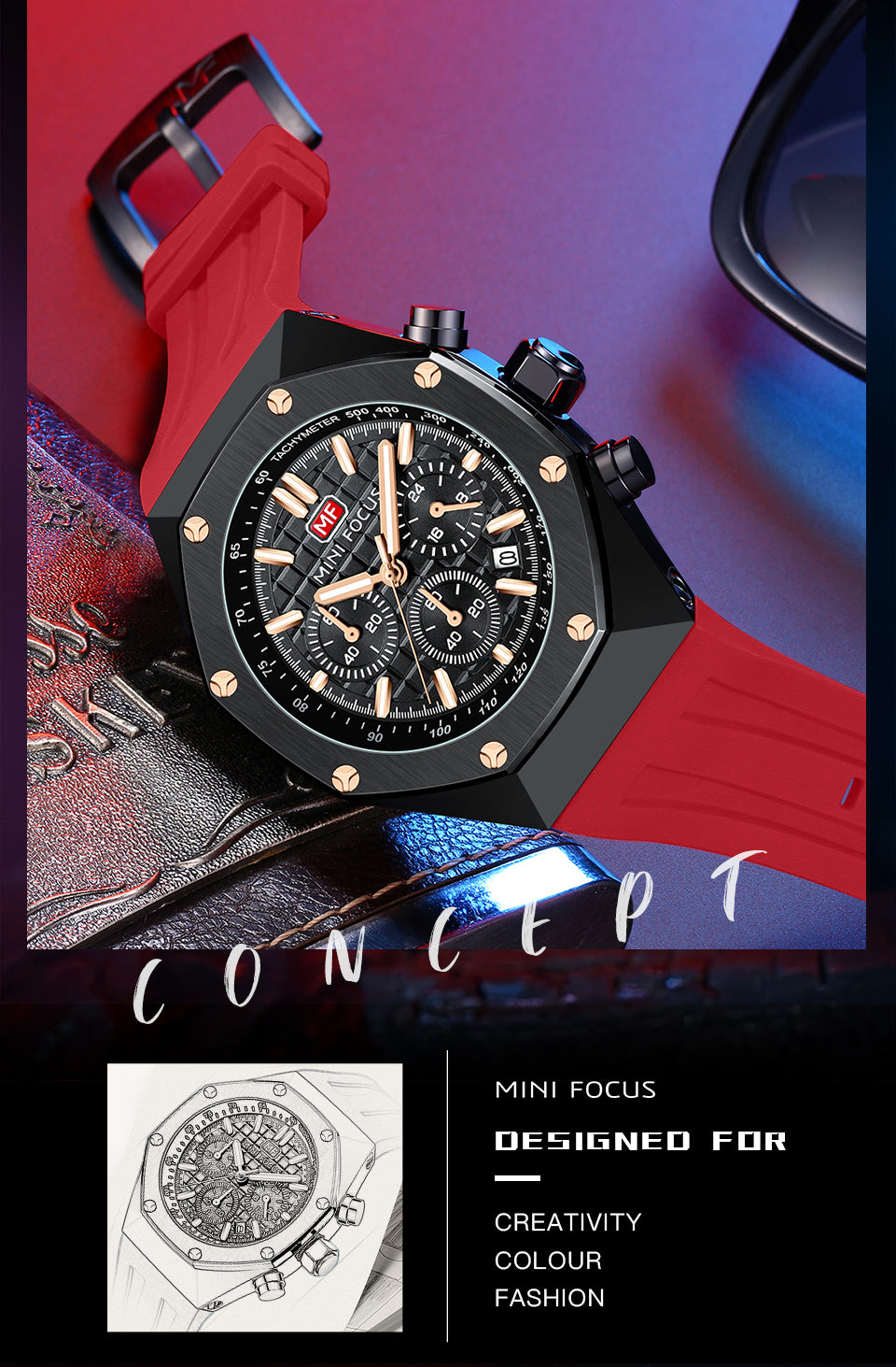 MINI FOCUS Polygon Design Alloy Quartz Wristwatch Luxury Brand Watch Men's High Quality Silicone Chronograph Sports Watch Clothing Company Sydney