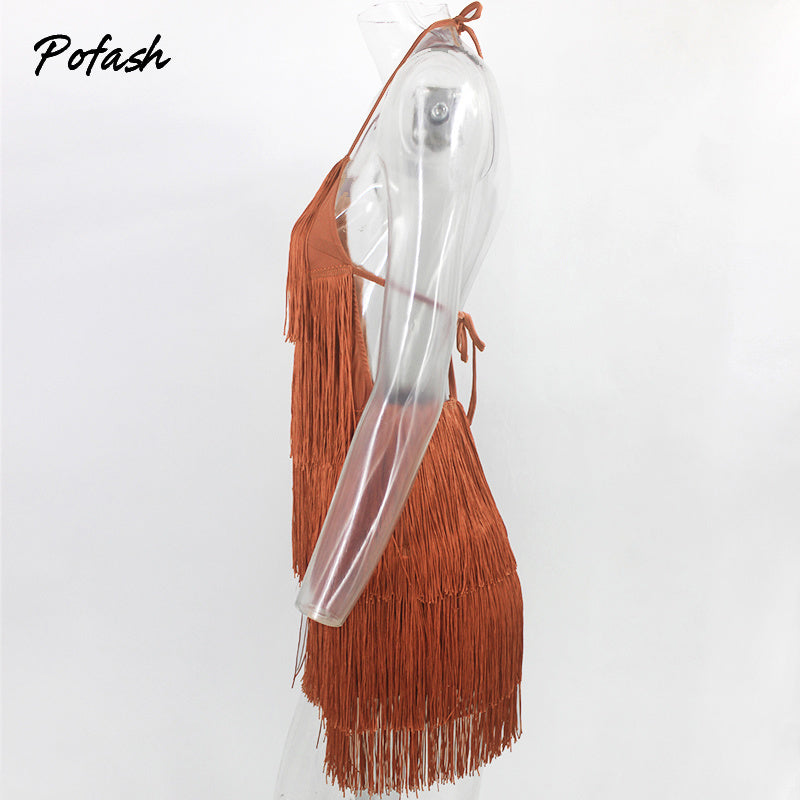 Solid Tassel Backless Playsuits Tie Halter Sleeveless Summer Club Party Rompers Slim Bodycon Jumpsuit The Clothing Company Sydney