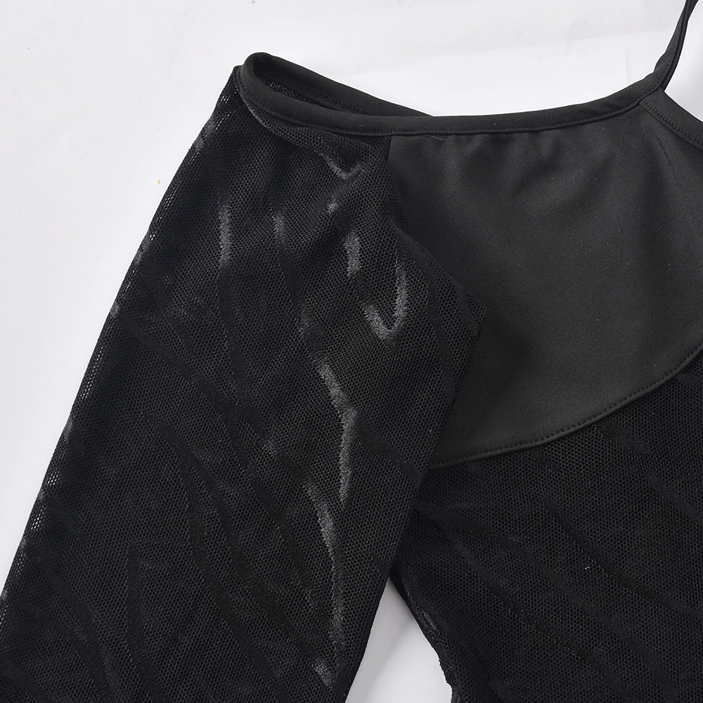 Halter Neck Off Shoulder Cut Out Bodycon Mini Dress Women Long Sleeve Backless Flocking Goth Black Dresses The Clothing Company Sydney