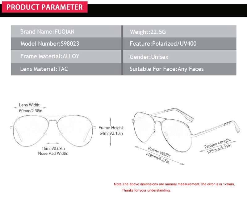 Classic Pilot Polarized Sunglasses Men Fashion Metal Sun Glasses Women Black Driving Eyeglasses Goggle UV400 The Clothing Company Sydney