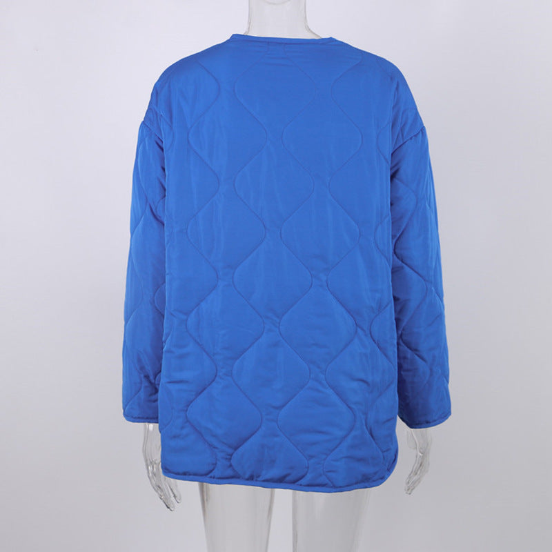 Women's Winter Blue Oversize Puffer Casual Fashion Warm Cotton Button Down Quilted Coat  Loose Jacket The Clothing Company Sydney