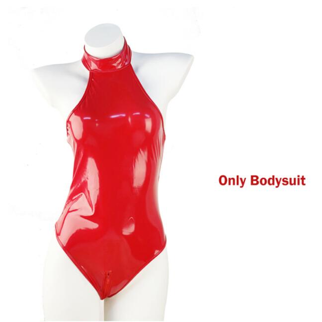 PU Leather Lingerie Glossy Leather Bodysuits with Socks Gloves Women Wet Look Latex Catsuit Exotic Zip Open Crotch Costumes The Clothing Company Sydney