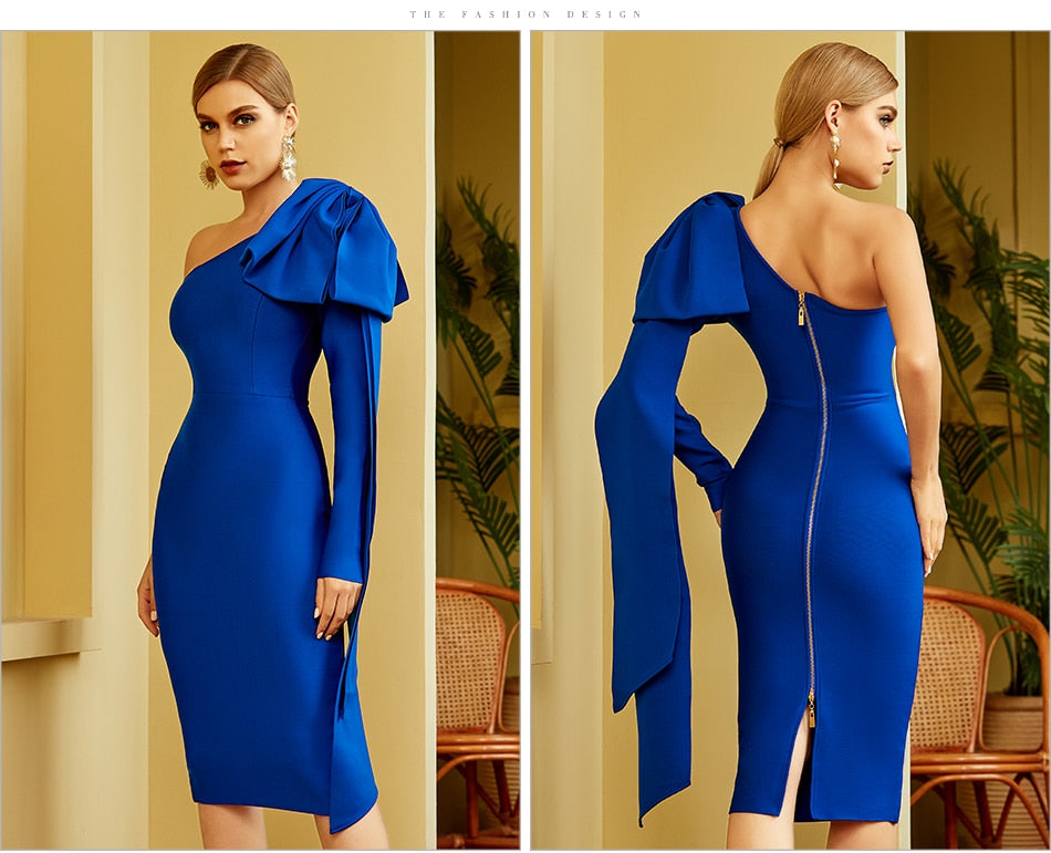 Winter One Shoulder Bodycon Bandage Dres Bow Long Sleeve Club Midi Celebrity Evening Runway Party Dresses The Clothing Company Sydney