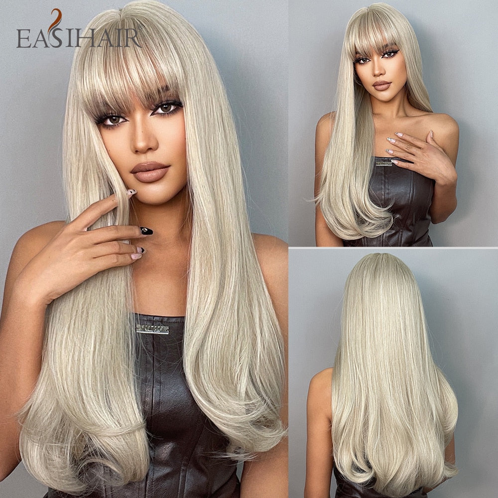 Ombre Brown Light Blonde Platinum Long Wavy Middle Part Hair Wig Cosplay Natural Heat Resistant Synthetic Wig for Women The Clothing Company Sydney