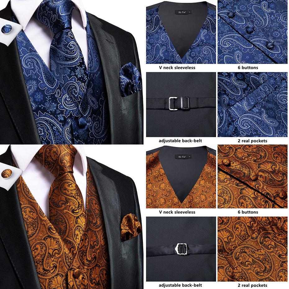 4Piece Mens Vest for Suit Luxury Paisley Floral Plaid Suit Silk Vest and Tie Set Blue Gold Red Sliver Wedding Vest The Clothing Company Sydney