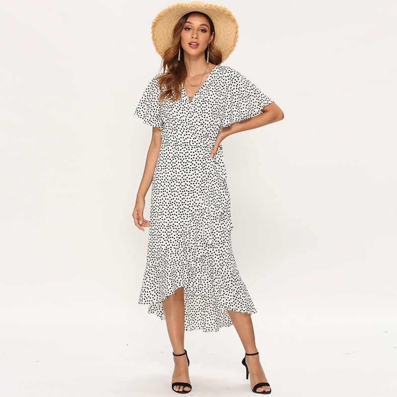 Summer Beach Maxi Floral Print Boho Long Dress Ruffles Wrap Casual V-Neck Split Beach Party Dress Robe The Clothing Company Sydney