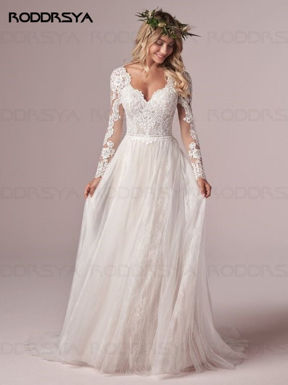 A Line Long Sleeves Wedding Dresses Lace Bridal Gowns Tulle Ivory Open Back Wedding Dress The Clothing Company Sydney
