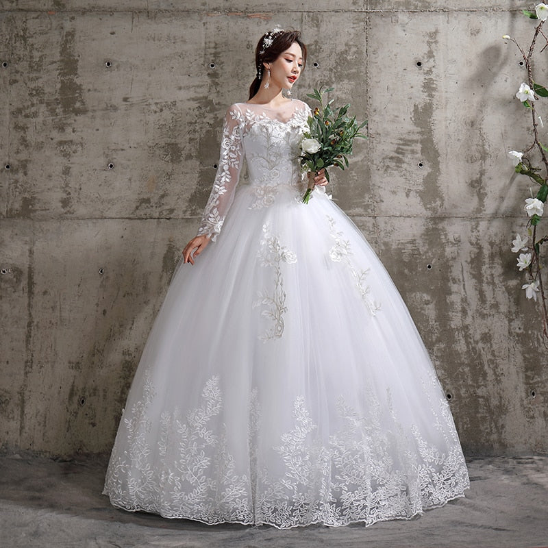 New Summer Light wedding dress off white bride O-neck dream princess simple Long Sleeve Lace Dress The Clothing Company Sydney