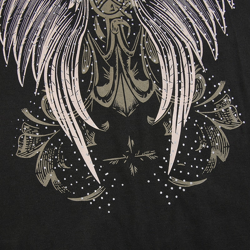 Gothic Grunge Fairycore Wings Printed Graphic Zipper Hooded Bodycon Dark Academia Autumn Mini Dresses Y2K Dress The Clothing Company Sydney