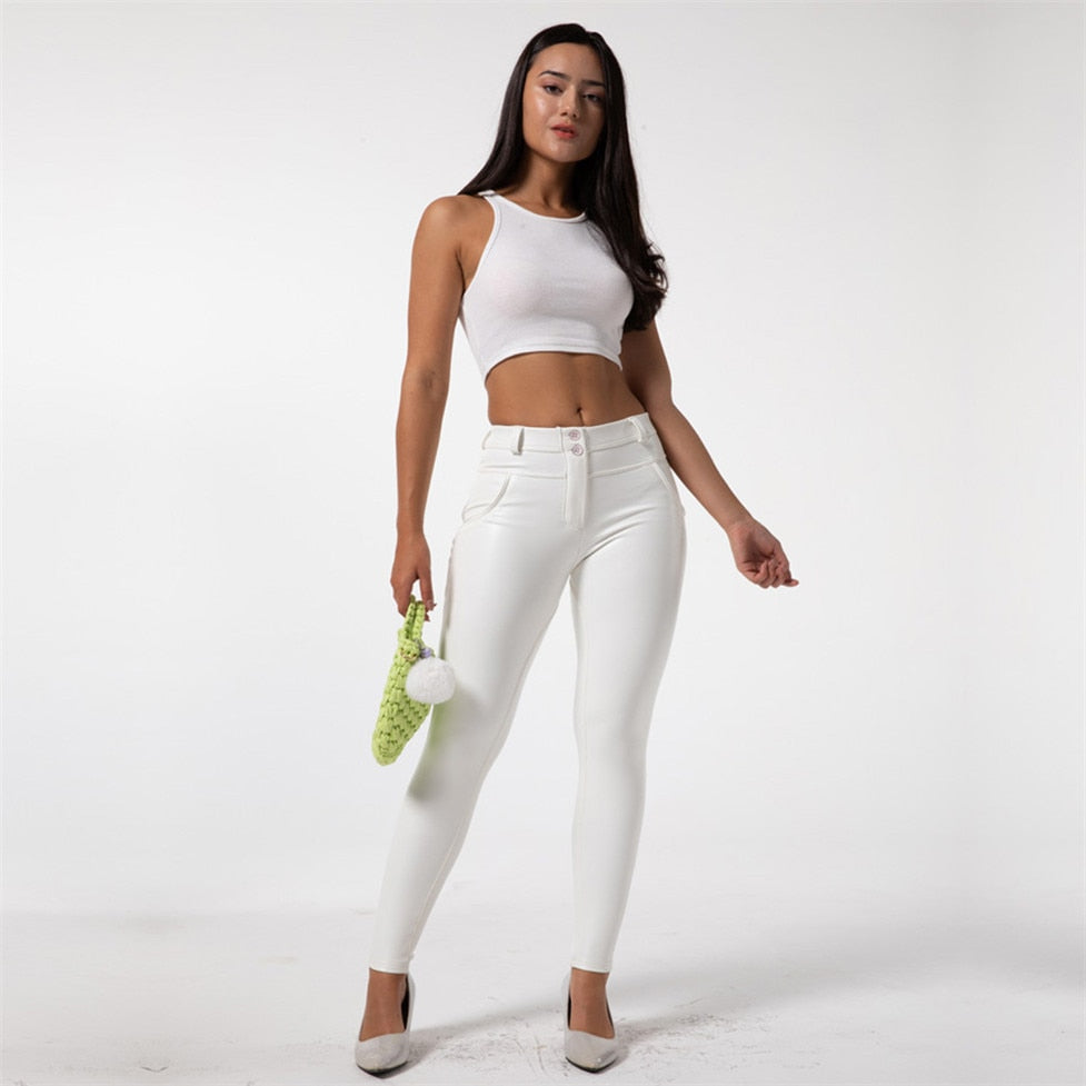 Faux Leather Leggings White Fleece Lined Jeggings Ladies Winter Women's Warm Push Up Casual Pants The Clothing Company Sydney