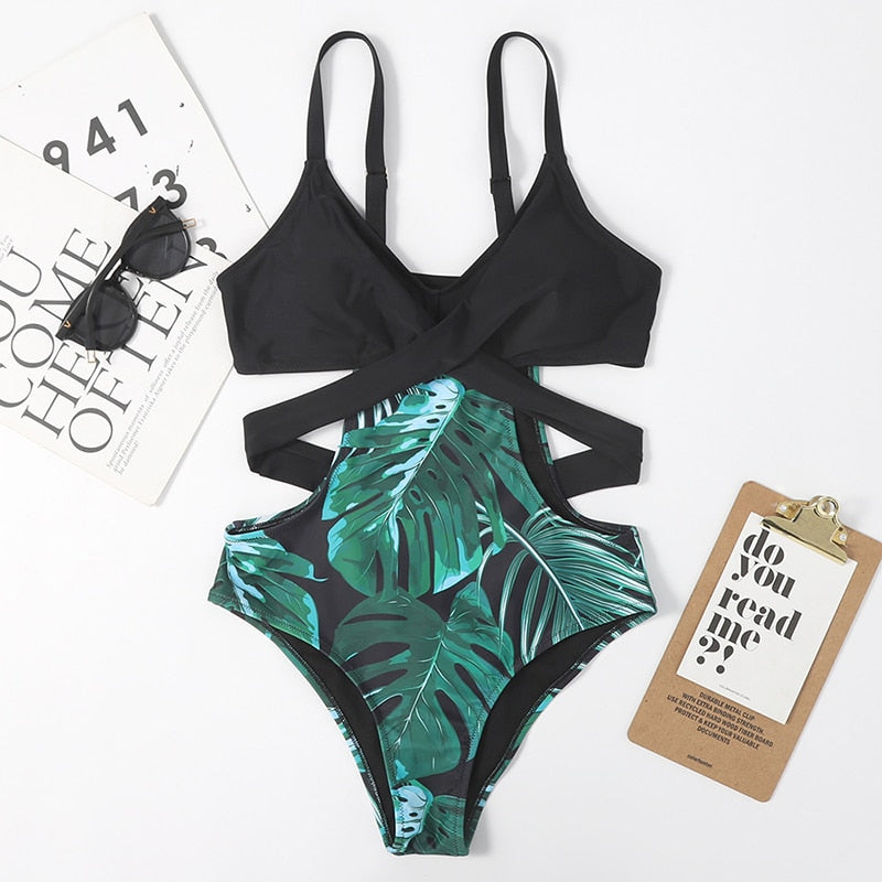 Printed One Piece Bikini Swimsuit Stitching Triangle Swimwear Push Up Monokini Bathing Suit Summer Beachwear The Clothing Company Sydney