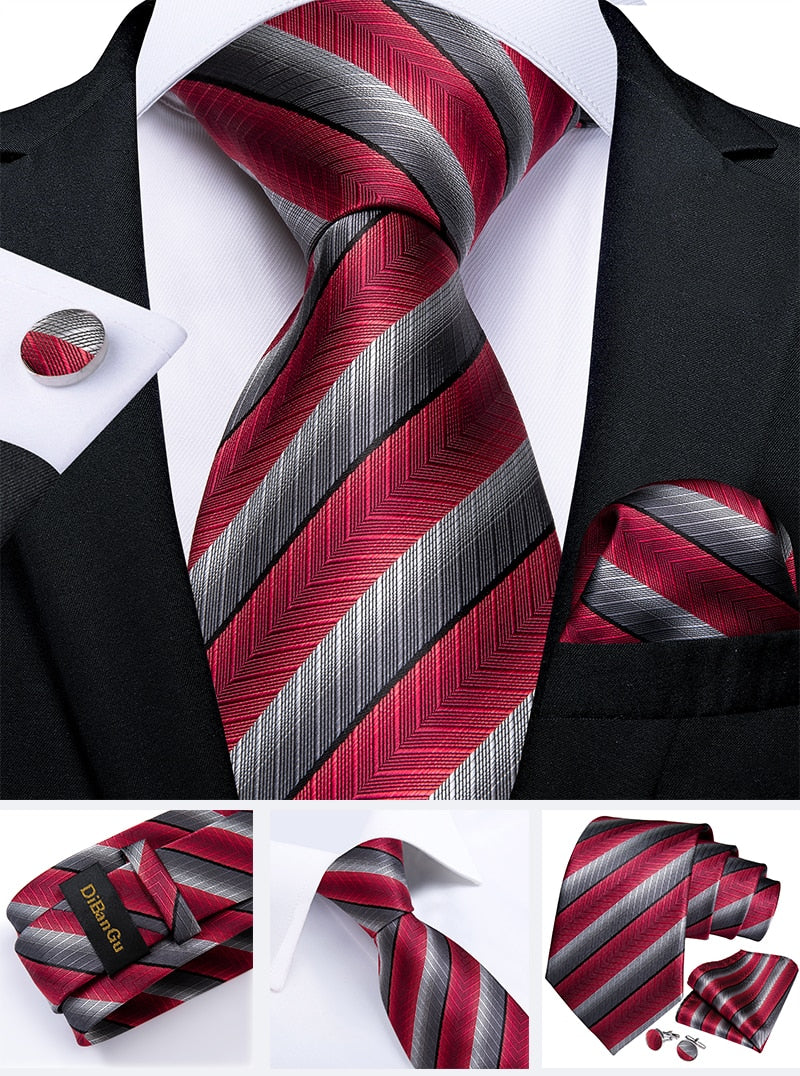 Designer Wedding Men's Tie Red Solid Striped Paisley Neckties For Men Business Hanky Cufflinks Tie Set The Clothing Company Sydney