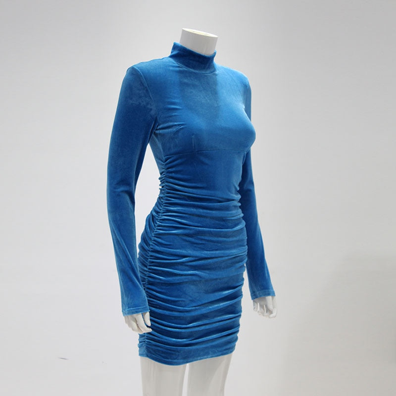 Bodycon Velvet Mini Dress Women Autumn Long Sleeve High Neck Party Dresses Female Velvet Sheath Dress The Clothing Company Sydney