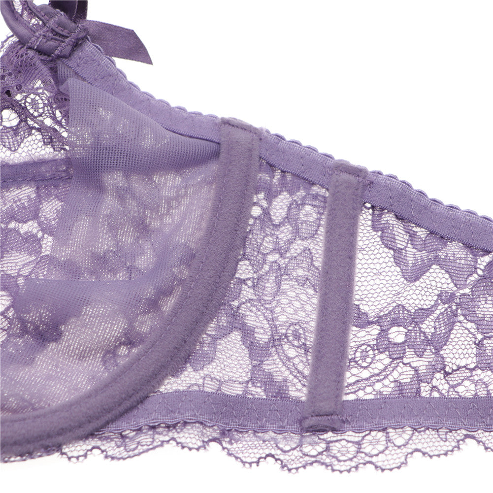 Ultra-Thin Gathered Plus Size Bowknot Floral Underwear Lace Strap Bra + Panties + Garte 3 Piece set The Clothing Company Sydney