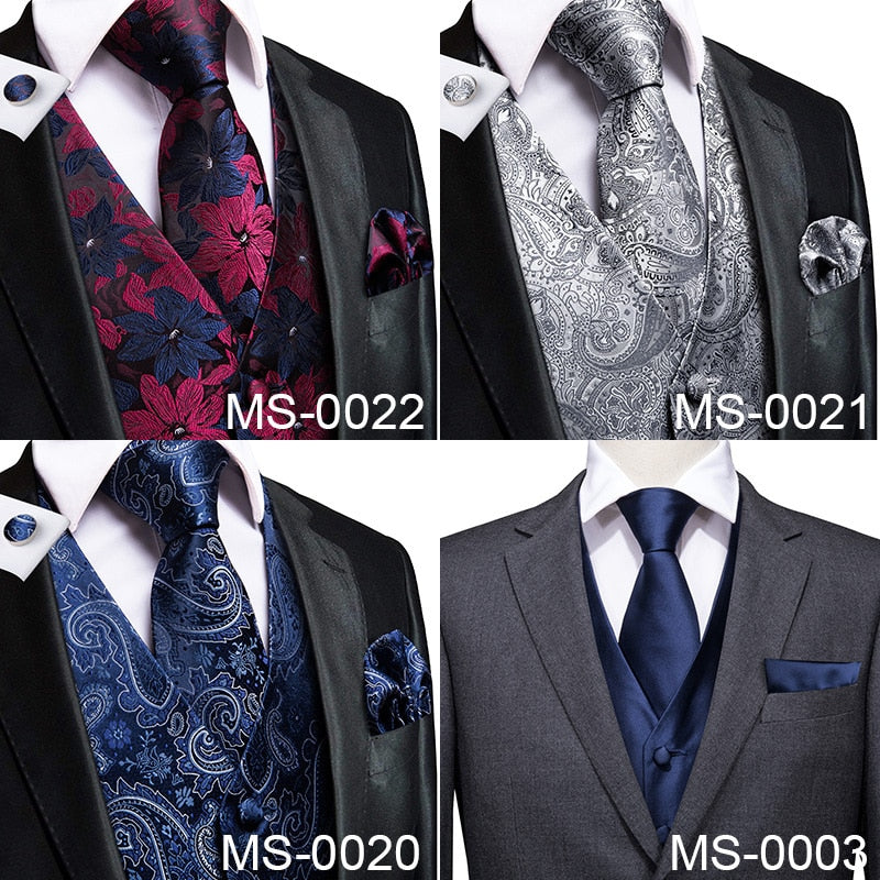 4Piece Mens Vest for Suit Luxury Paisley Floral Plaid Suit Silk Vest and Tie Set Blue Gold Red Sliver Wedding Vest The Clothing Company Sydney