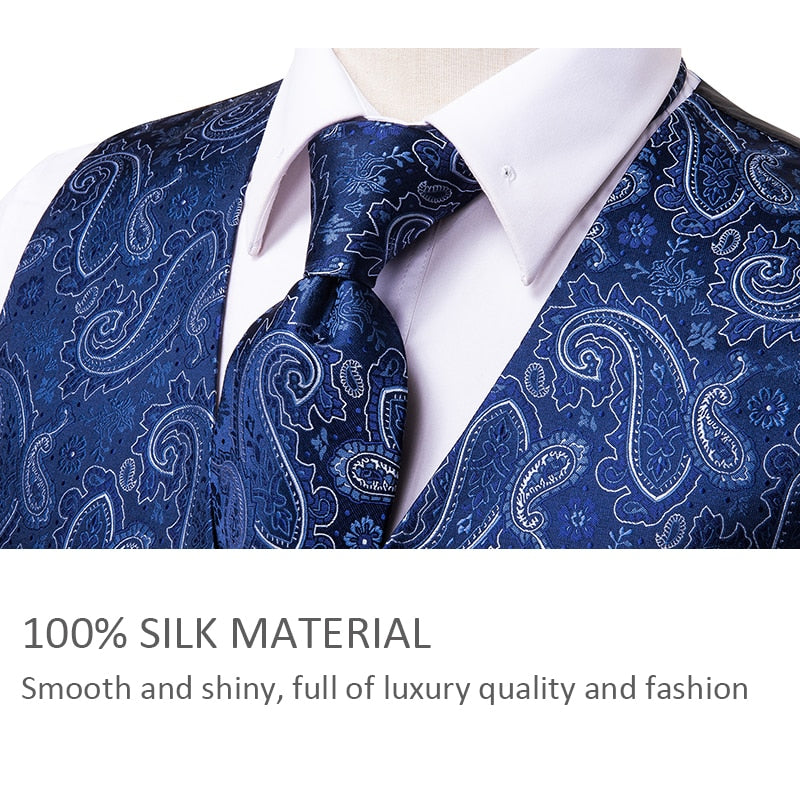 4Piece Mens Vest for Suit Luxury Paisley Floral Plaid Suit Silk Vest and Tie Set Blue Gold Red Sliver Wedding Vest The Clothing Company Sydney