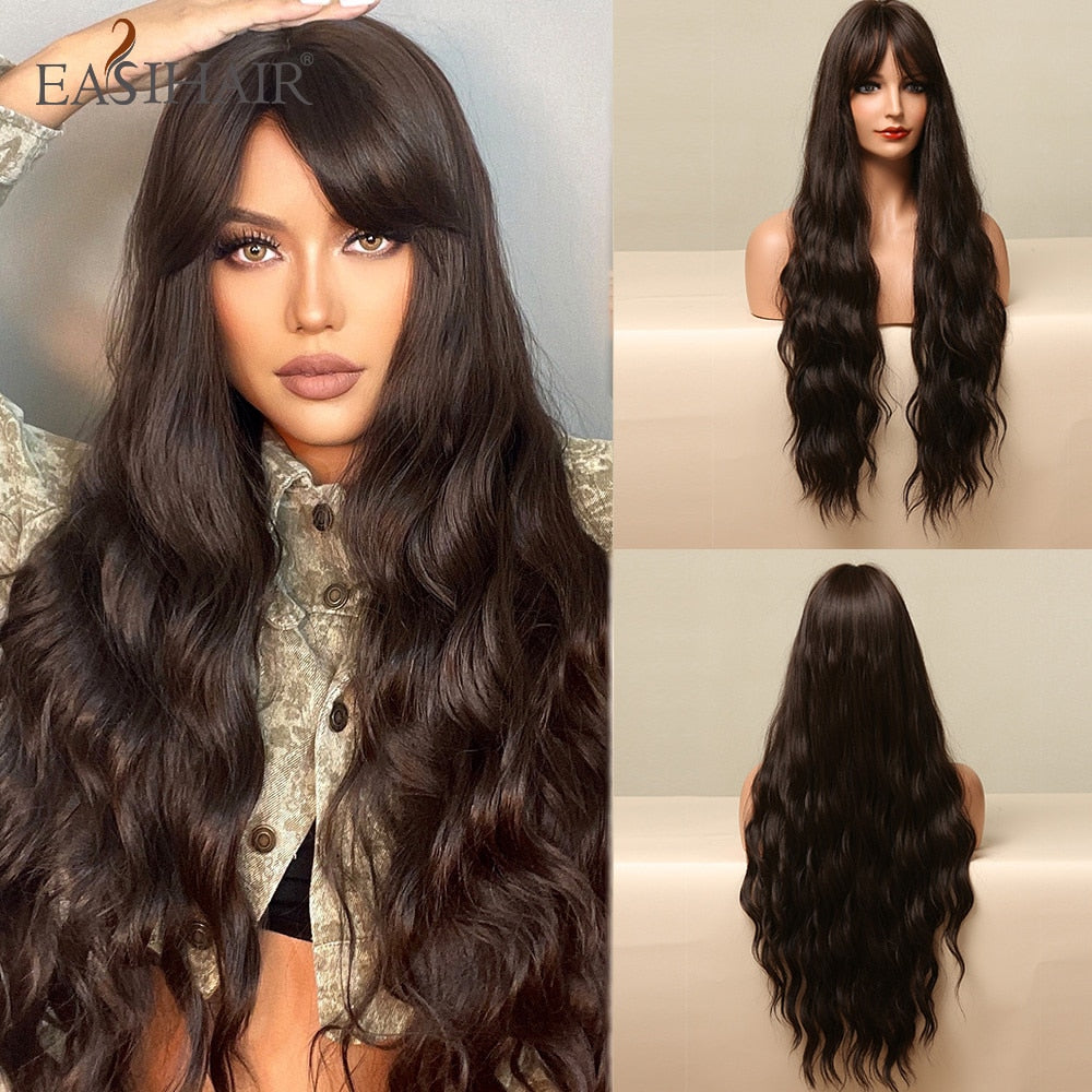 Ombre Gray Ash Wavy Wigs with Bang Light Blonde Platinum Synthetic Long Hair for Women Daily Party Heat Resistant Fiber Wigs The Clothing Company Sydney