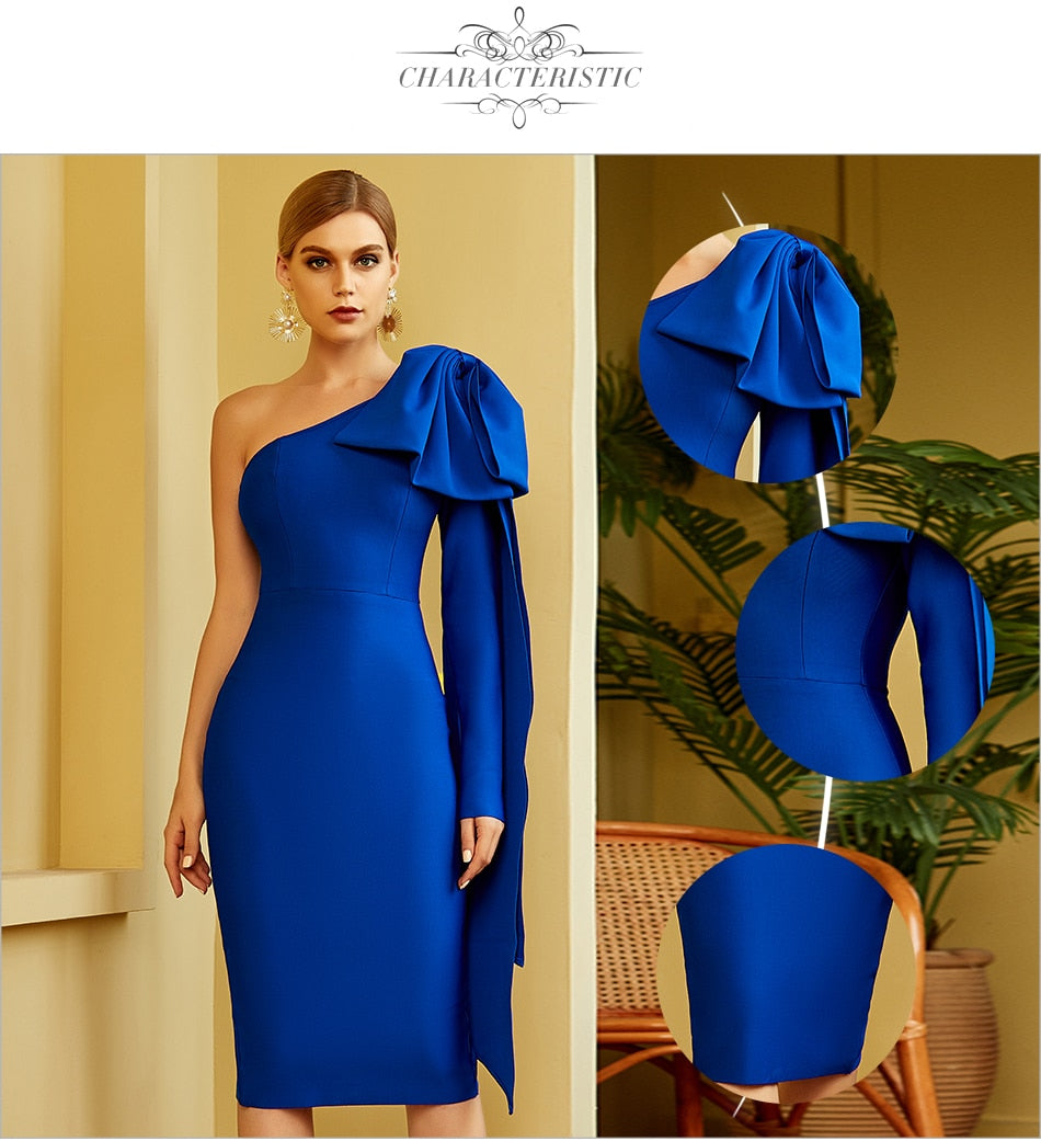 Winter One Shoulder Bodycon Bandage Dres Bow Long Sleeve Club Midi Celebrity Evening Runway Party Dresses The Clothing Company Sydney