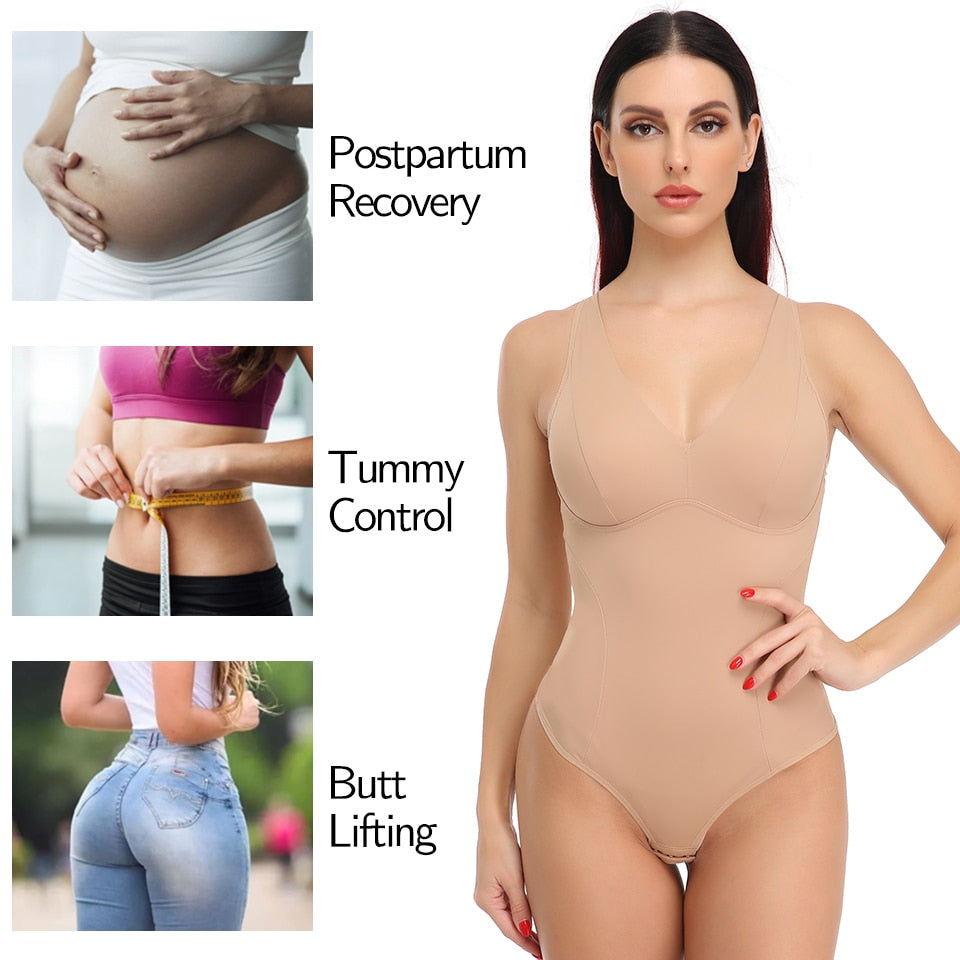 Shapewear Bodysuit Thong Shaper for Women Waist Trainer Body Shaper Deep V Neck Underwear Built-in Bra Camisole The Clothing Company Sydney
