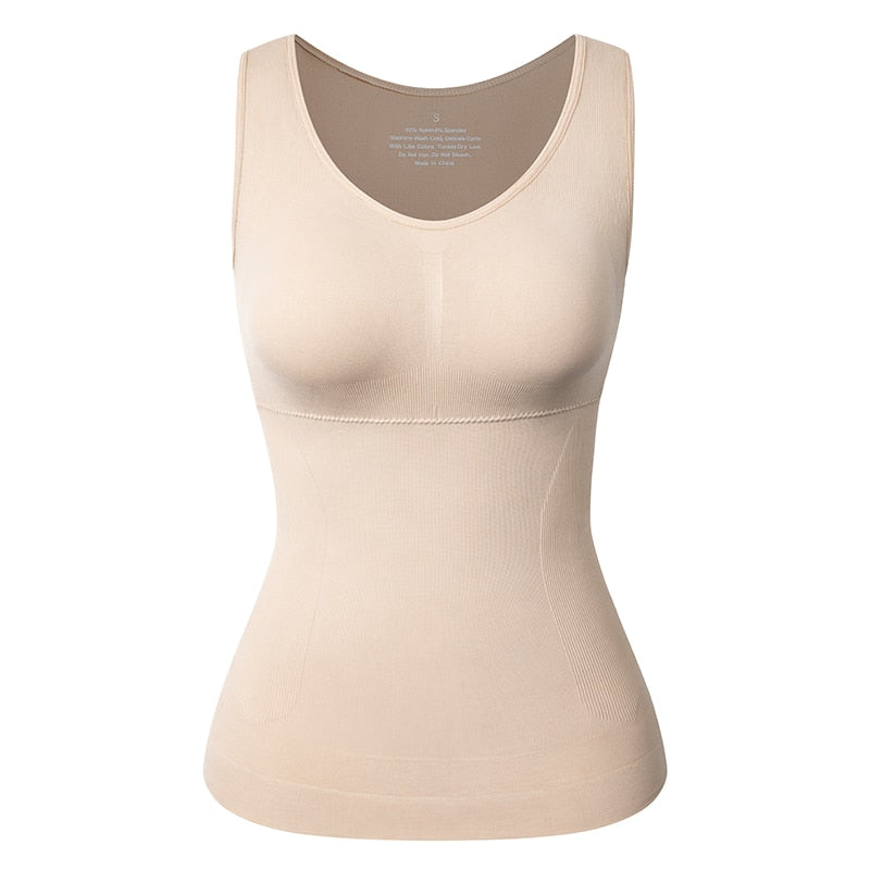 Tank Top Shapewear with Built in Bra Shelf Bra Casual Wide Strap Basic Camisole Sleeveless Top Shaper with Removable Bra The Clothing Company Sydney