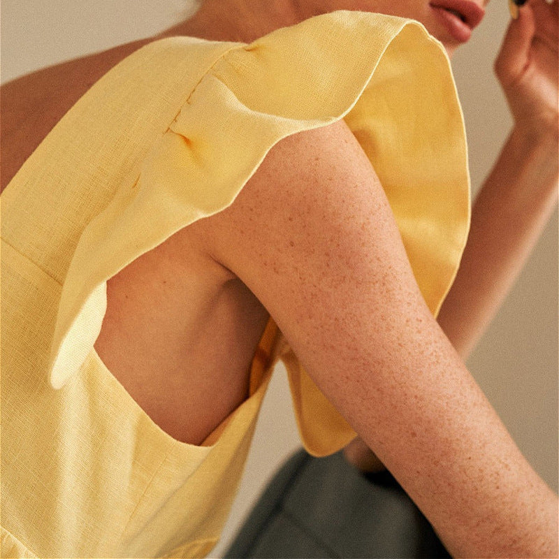 Ruffle Sleeve Summer Square Neck Solid Color Elegant Mini Dress The Clothing Company Sydney