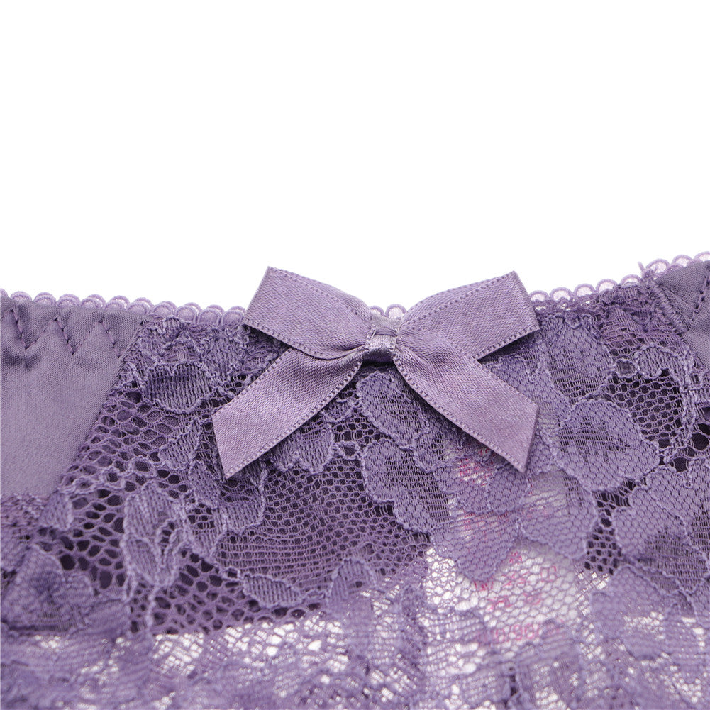 Ultra-Thin Gathered Plus Size Bowknot Floral Underwear Lace Strap Bra + Panties + Garte 3 Piece set The Clothing Company Sydney