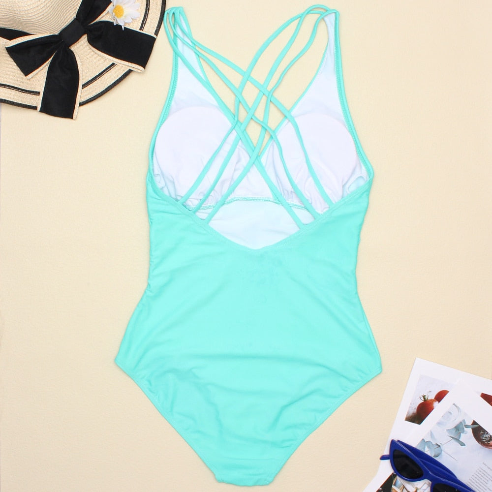 Women's Printed One Piece Swimwear Backless Swimsuit V Neck Summer Beach Wear Bathing Suit The Clothing Company Sydney