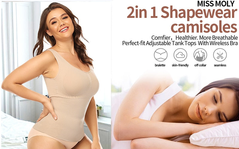 Tank Top Shapewear with Built in Bra Shelf Bra Casual Wide Strap Basic Camisole Sleeveless Top Shaper with Removable Bra The Clothing Company Sydney